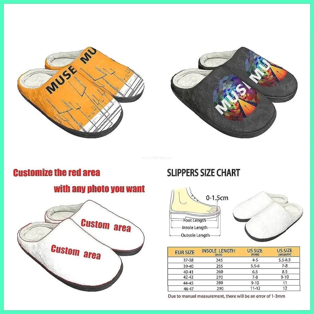 Custom Muse Rock Band Slippers for Adults, Warm Plush Indoor House Shoes
