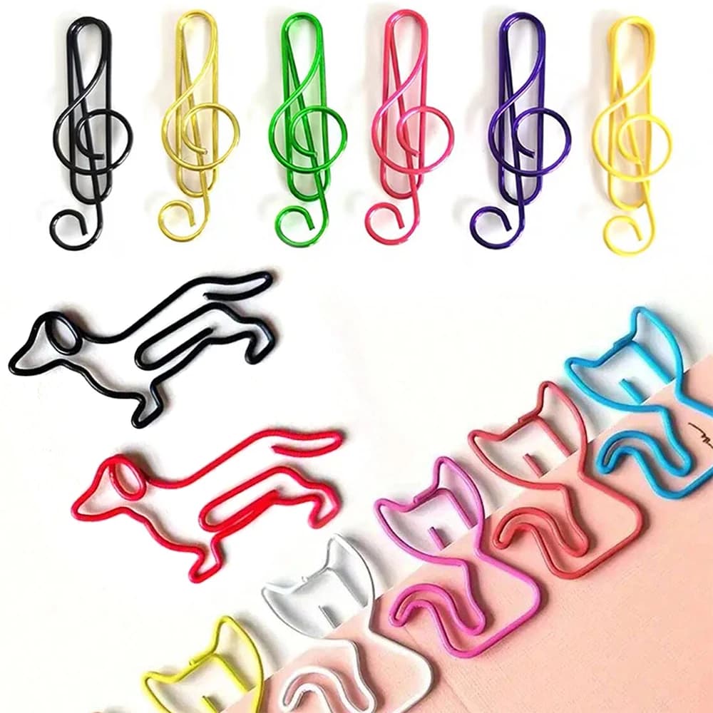 20/40/50Pcs Metal Paper Clips Cat Dog Musical Notes Assorted Color Paperclips Bookmark Teacher Students Office Supplies