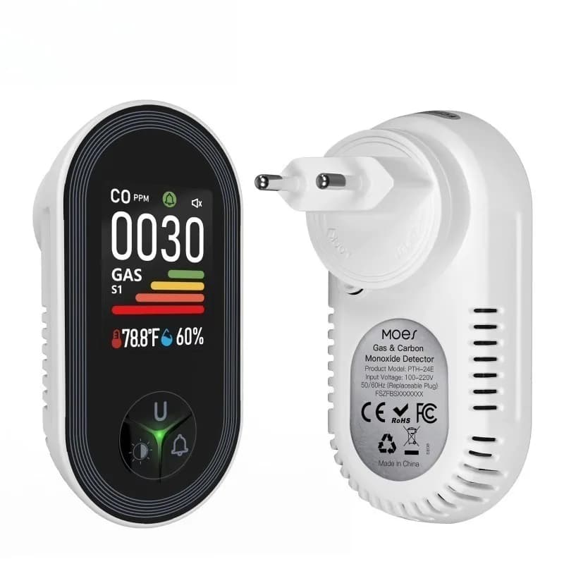 4-in-1 Carbon Monoxide Combustible Gas Detector Smart Home Android Battery-Powered Bar AMOLED Display Humidity Battery