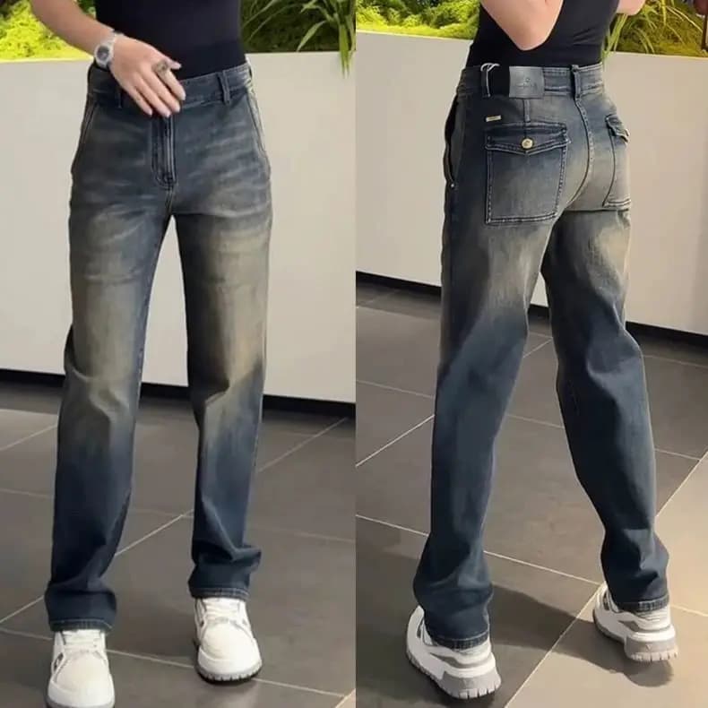 Jeans Slim Fit a Gamba Dritta, Casual, da Uomo, in Denim Lavato, di Alta Moda, Giovanile, Trendy, Resistente all'Usura, Comodo