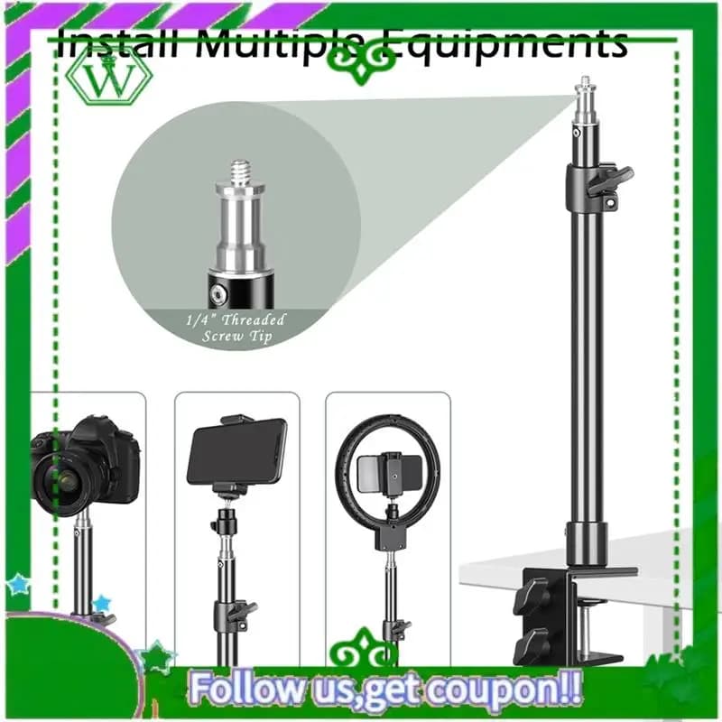 Reliable-C Tripod Clamp Desk Mount Light Stand Black With 1/4In Ball Head Table Fixture Adjustable Camera Tabletop Bracket Stand