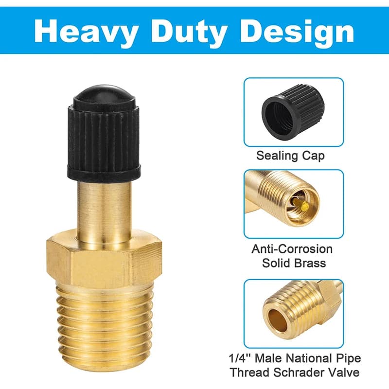 Valvola di riempimento serbatoi compressore d'aria 1/4 NPT 1/8 NPT, valvola Schrader in ottone anticorrosione (M), connettore gonfiatore valvola pneumatici auto