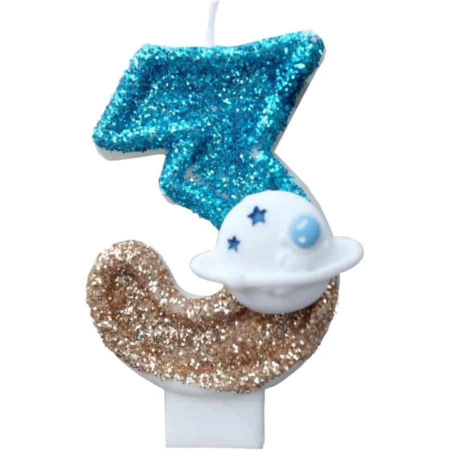 Tema spaziale Astronauta Astrout Candele di compleanno Numero 3 Astronave Veicolo spaziale Design Decorazione torta festa di compleanno a tema spazio esterno