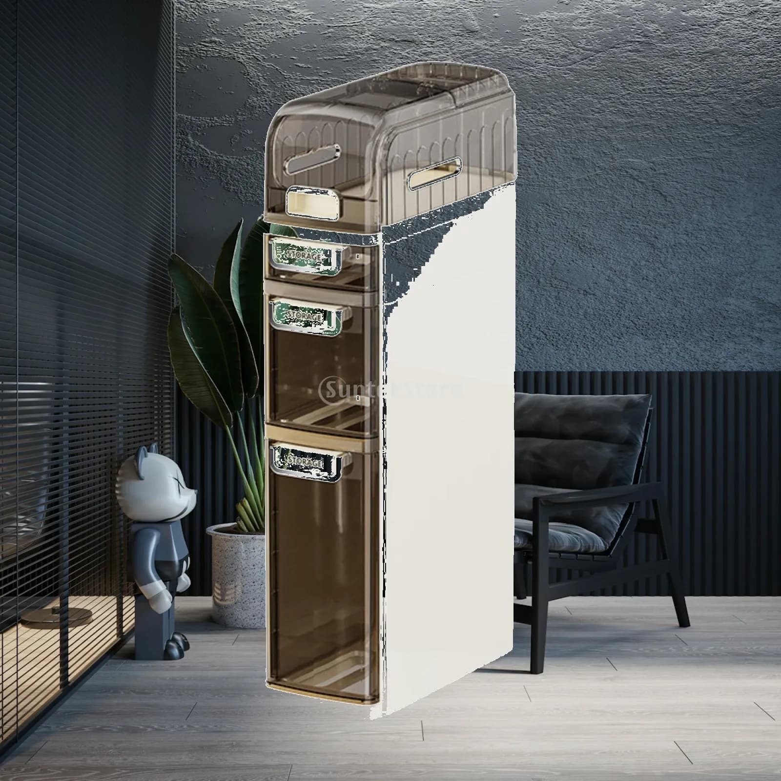 Slim Bathroom Storage Cabinet 4 Layer for Small Space Versatile Waterproof with Drawers Handles for Living Room Laundry Room