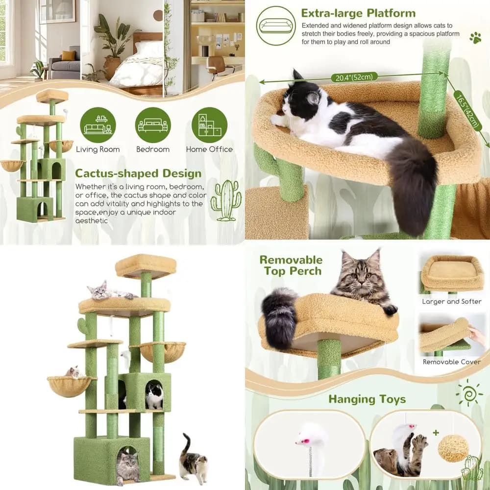 Robusta torre per gatti da interno 68 per gatti adulti fino a 20 libbre con piattaforma grande e 5 tiragraffi, verde
