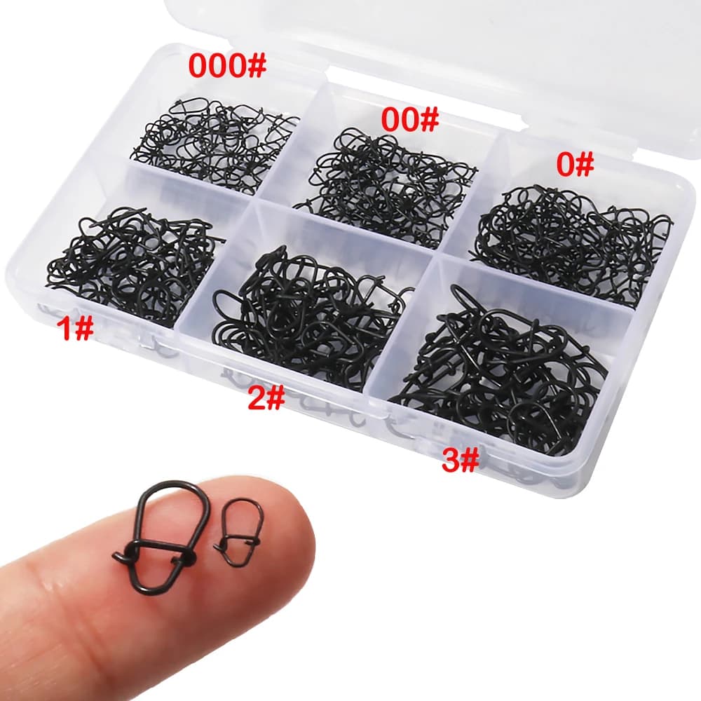 GOBAIT 100 Pezzi Girelle da Pesca Nere in Acciaio Inossidabile con Connettore Solido Duo Lock per Attrezzatura da Pesca 000 # -3 #