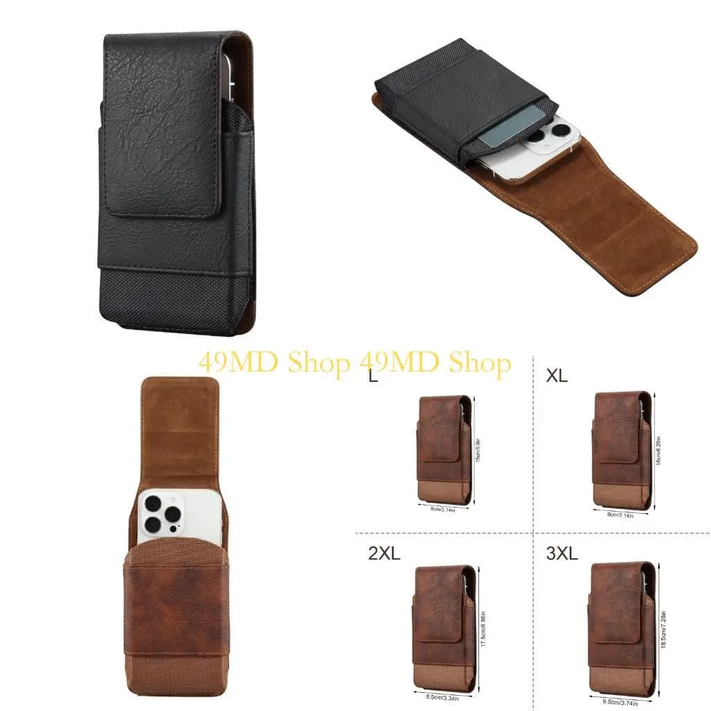 49MD Compact Vertical Waist Bag Organized Storage Parts PU Leather Card Holder Belt Closure