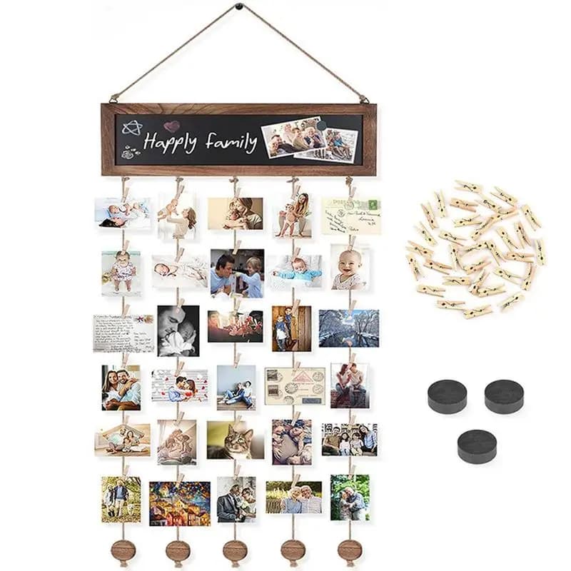 Wall Picture Hanger Collage Wall Hangings Pictures Organizer con 30 clip immagini da parete in legno Organizer Room Decor