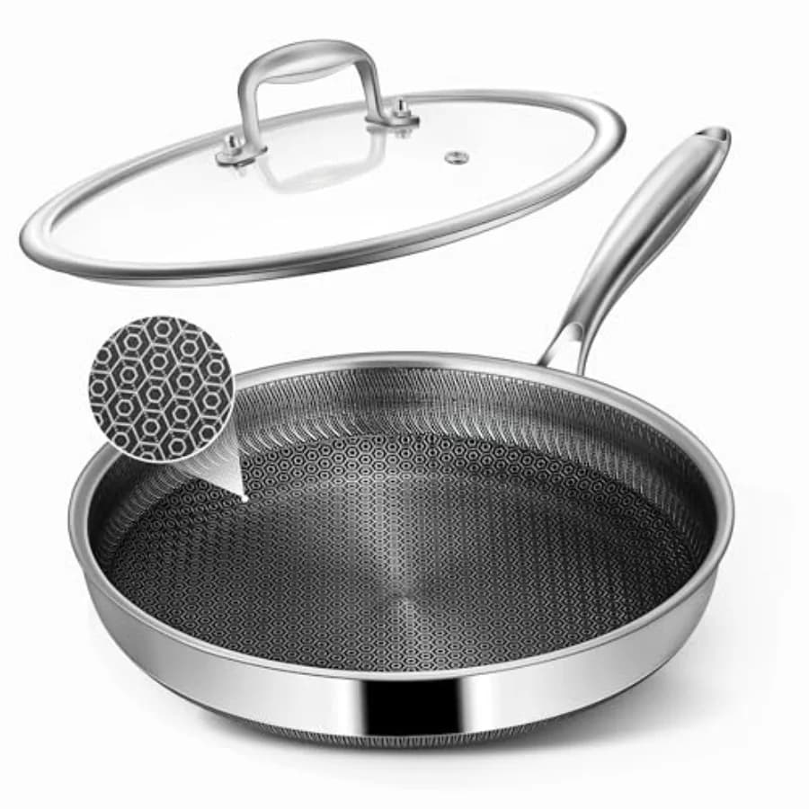 Padelle Antiaderenti, 10 Pollici con Coperchio, Padelle Ibride Antiaderenti in Acciaio Inossidabile, Lavabili in Lavastoviglie e Adatte al Forno, Stay-C