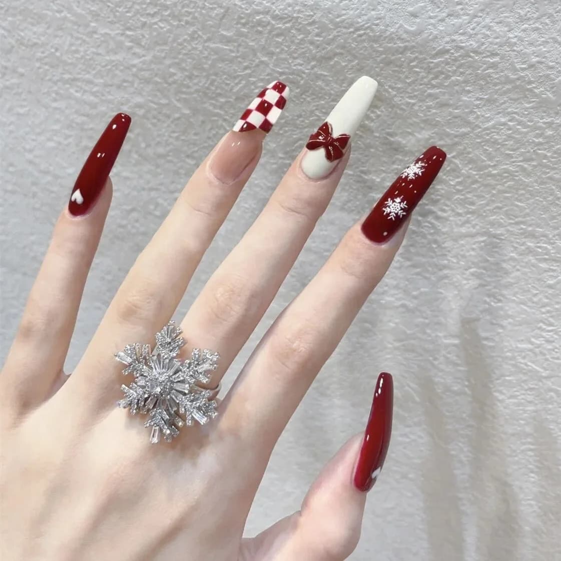 24 pz/set Natale Lungo Acrilico Unghie Finte Copertura Completa Fatta A Mano Bastone Presse sulle Unghie Rimovibile Artificiale Indossare Unghie Finte Arte