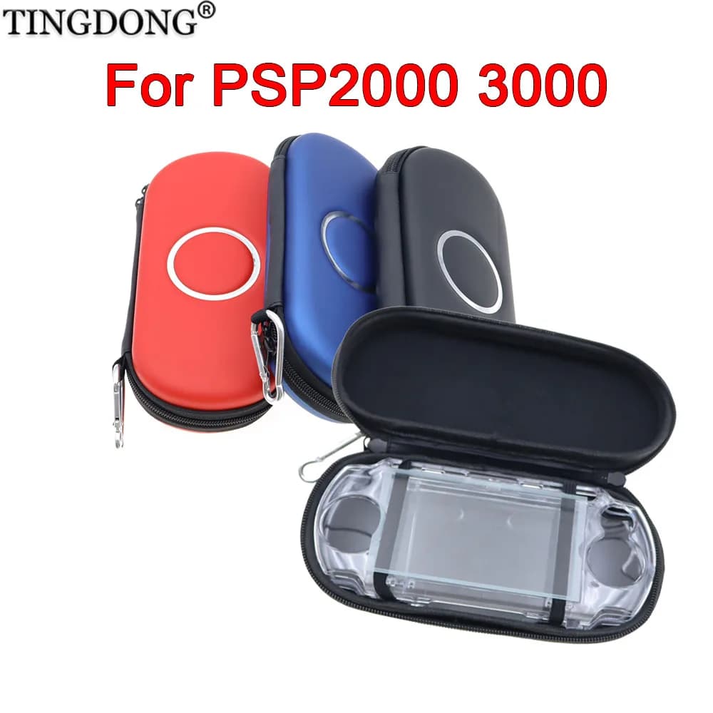 Custodia protettiva rigida in EVA + Cover trasparente in cristallo + Set di lenti in plastica/vetro per console di gioco PSP 2000 3000, borsa da viaggio