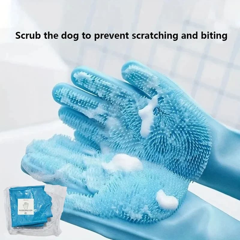 Guanti per la toelettatura degli animali domestici - Spazzola delicata per il bagno e il shampoo del cane - Guanto massaggiante con design a cinque dita migliorato - Rimozione efficiente dei peli in eccesso