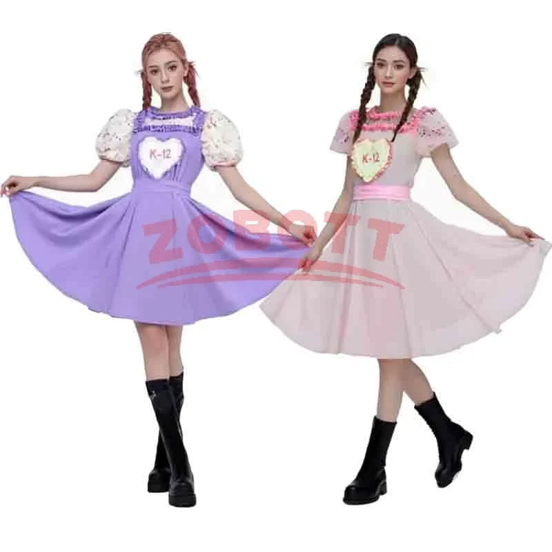 Costume Cosplay del Film K-12, Set Completo, Abito Rosa e Viola, Uniforme per Donne, Outfit per Halloween, Carnevale, Feste, Giochi di Ruolo