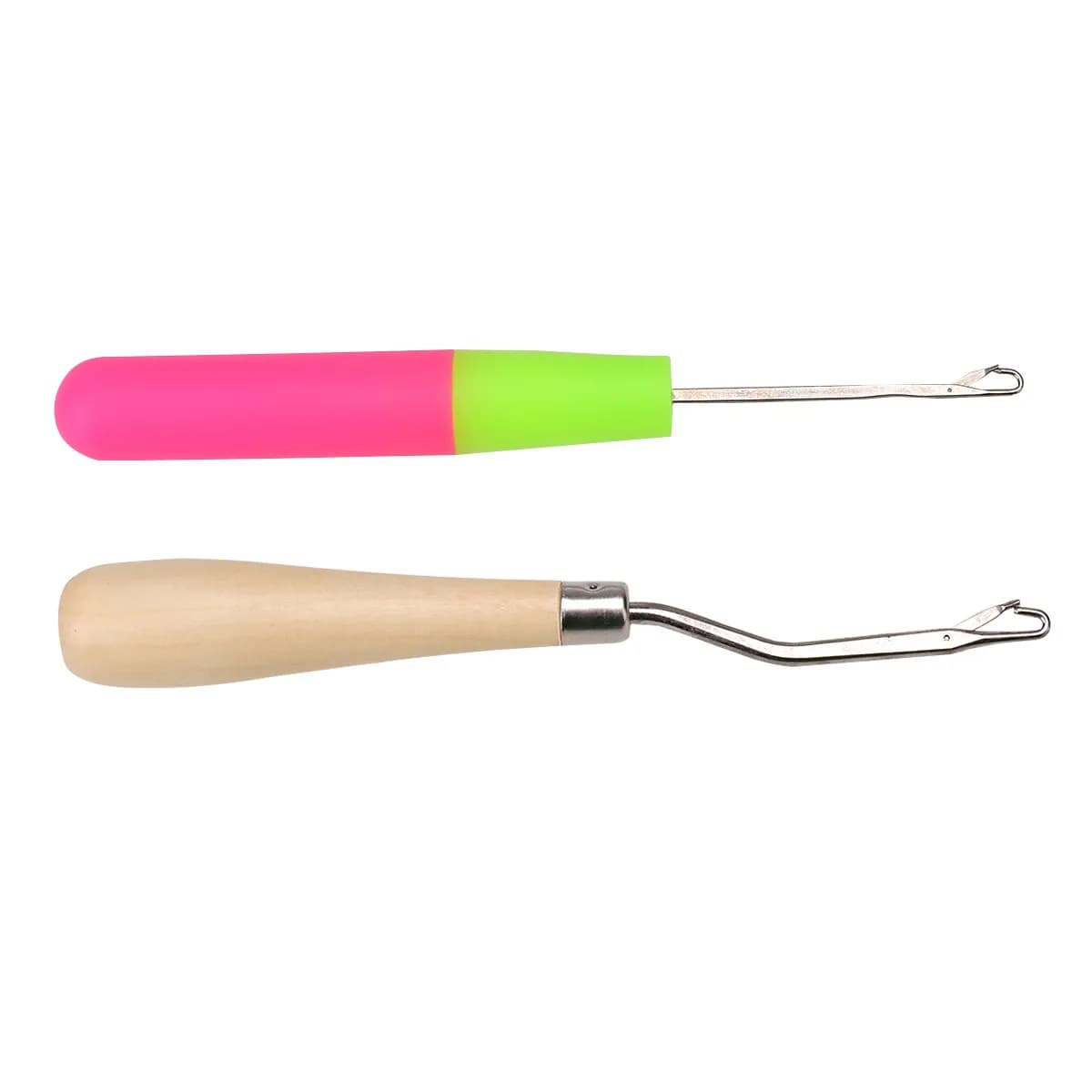 2 Pezzi Uncinetti a Gancio con Manico in Legno Curvo e in Plastica Dritto per Lavorazione Tappeti, Micro Intrecciatura Capelli, Riparazione Calzini Danneggiati