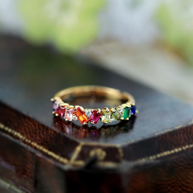 Original design silver inlaid rainbow set of precious stones rings for women adjustable luxury light elegant engagement high jewelry