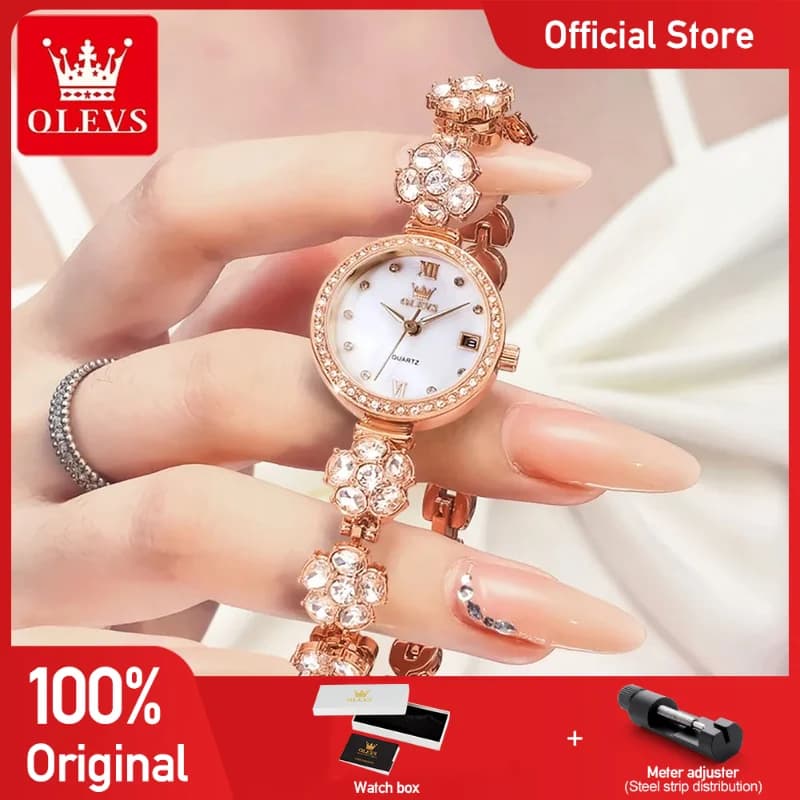 OLEVS 5638 Women Watches Original Elegant Quartz Watch Waterproof Luminous Date Ladies Set Bracelet Watch Girls Gift Reloj Mujer