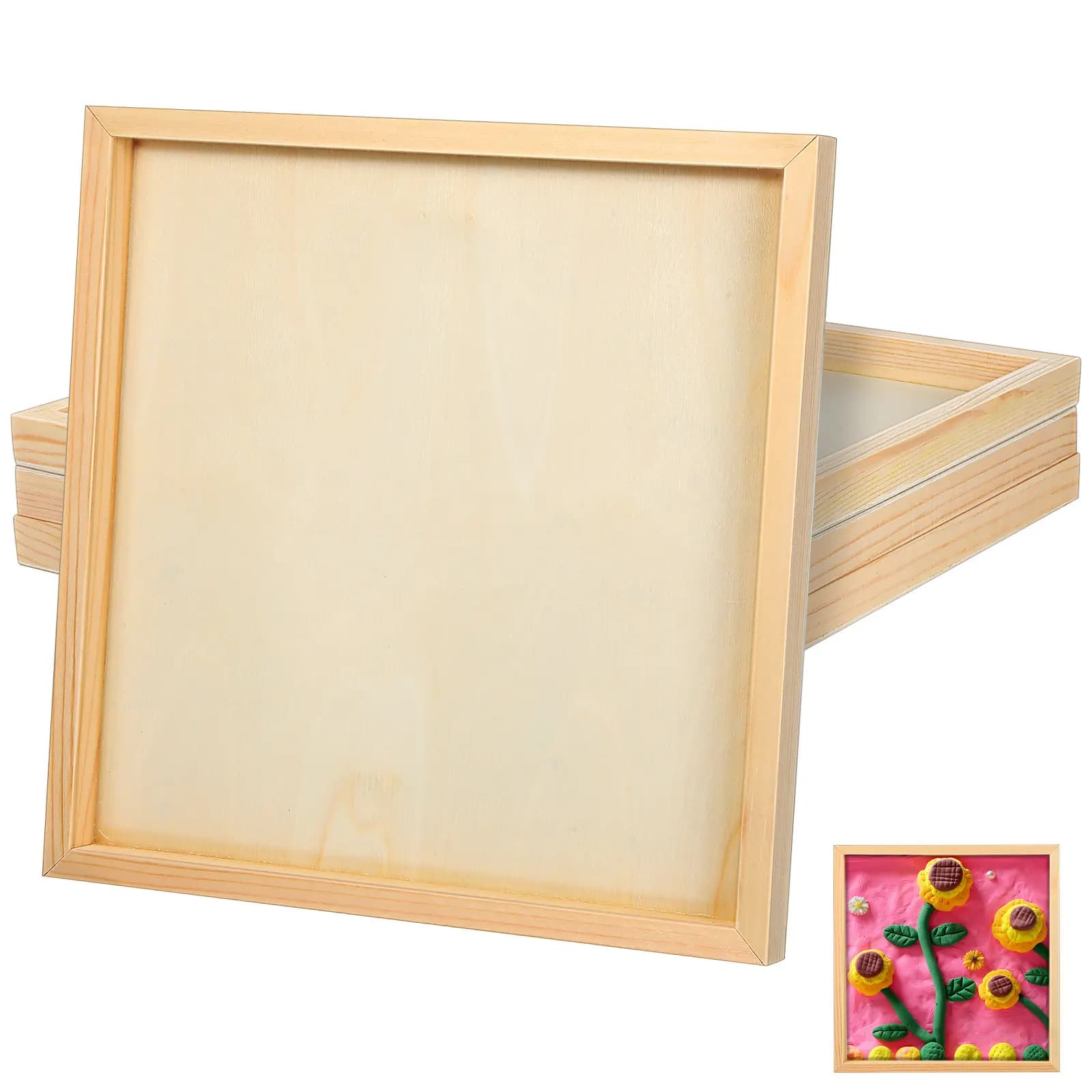 4 Pieces Solid Wood Panels for Painting, Unfinished Wood Frames, Fa-da-te Frames for Crafts, Table Panels for Painting
