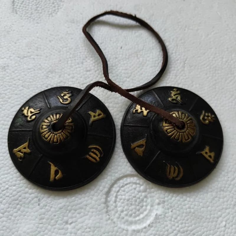 Brass Tinkle Bell Buddha Meditation Handmade Tibetan Bell Traditional Six Character Mantra Hand Bells Orff Musical Instrument