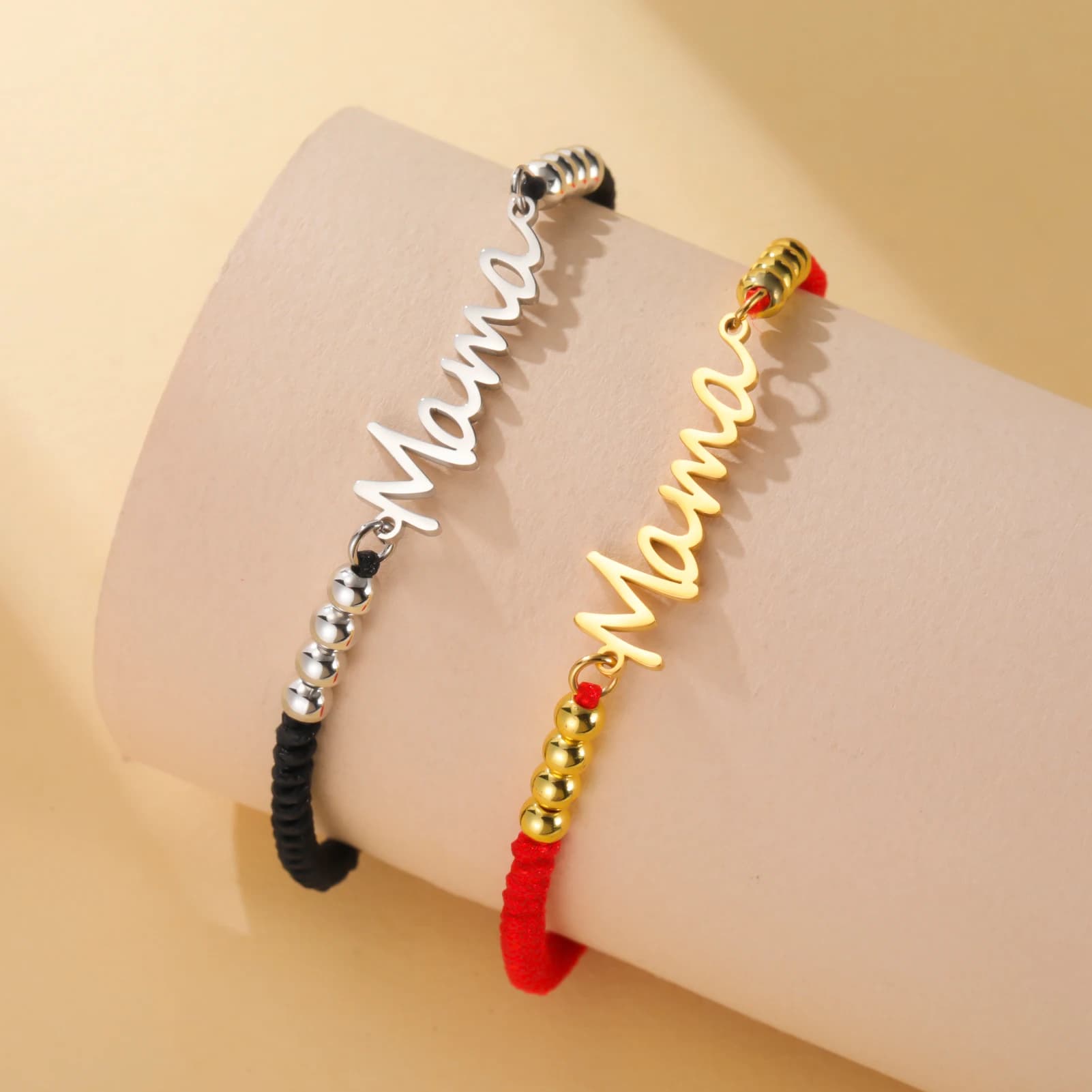 Lemegeton Mama Bracelets Wax Rope Adjustable Bracelet on Hand Fashion Stainless Steel Jewelry for Women Mother's Day Trend Gifts