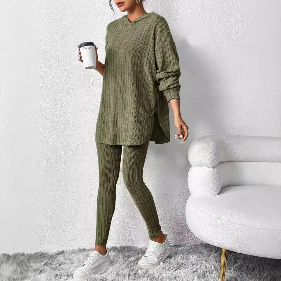 Fashion Casual Knitted Suits Long Pants Suits Women's T Shirts Sports Suits Fashion Elegant Casual Solid Two Piece Set Outfits