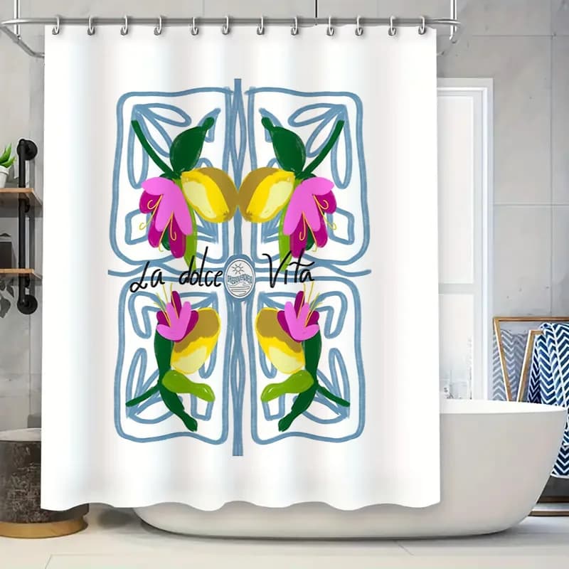 Tenda da doccia floreale Modello botanico Tema naturale Decorazione in tessuto impermeabile Bagno
