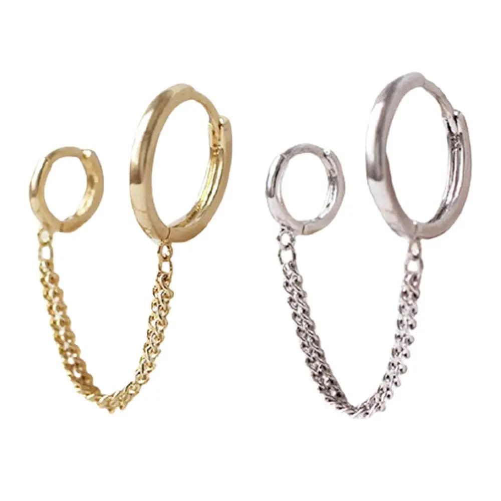 Geometric Fashion Jewelry Gift Metal Punk Piercing Tassel Chain Earrings Women Ear Buckle Korean Style Hoop Earring Ear Hook