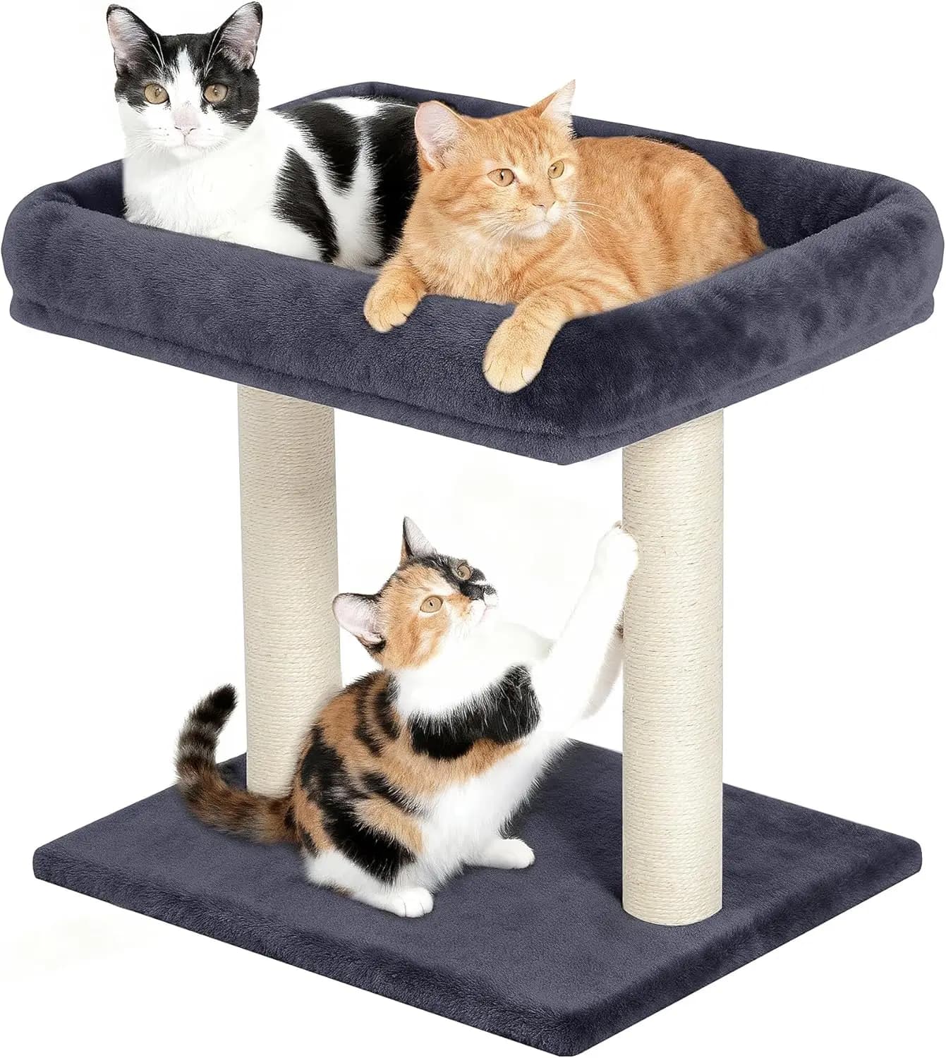 Albero per gatti con ampio posto di appoggio, piccolo torre per gatti con tiragraffi, doppio tiragraffi in sisal, salvaspazio, cuccia rimovibile (Grigio Scuro)