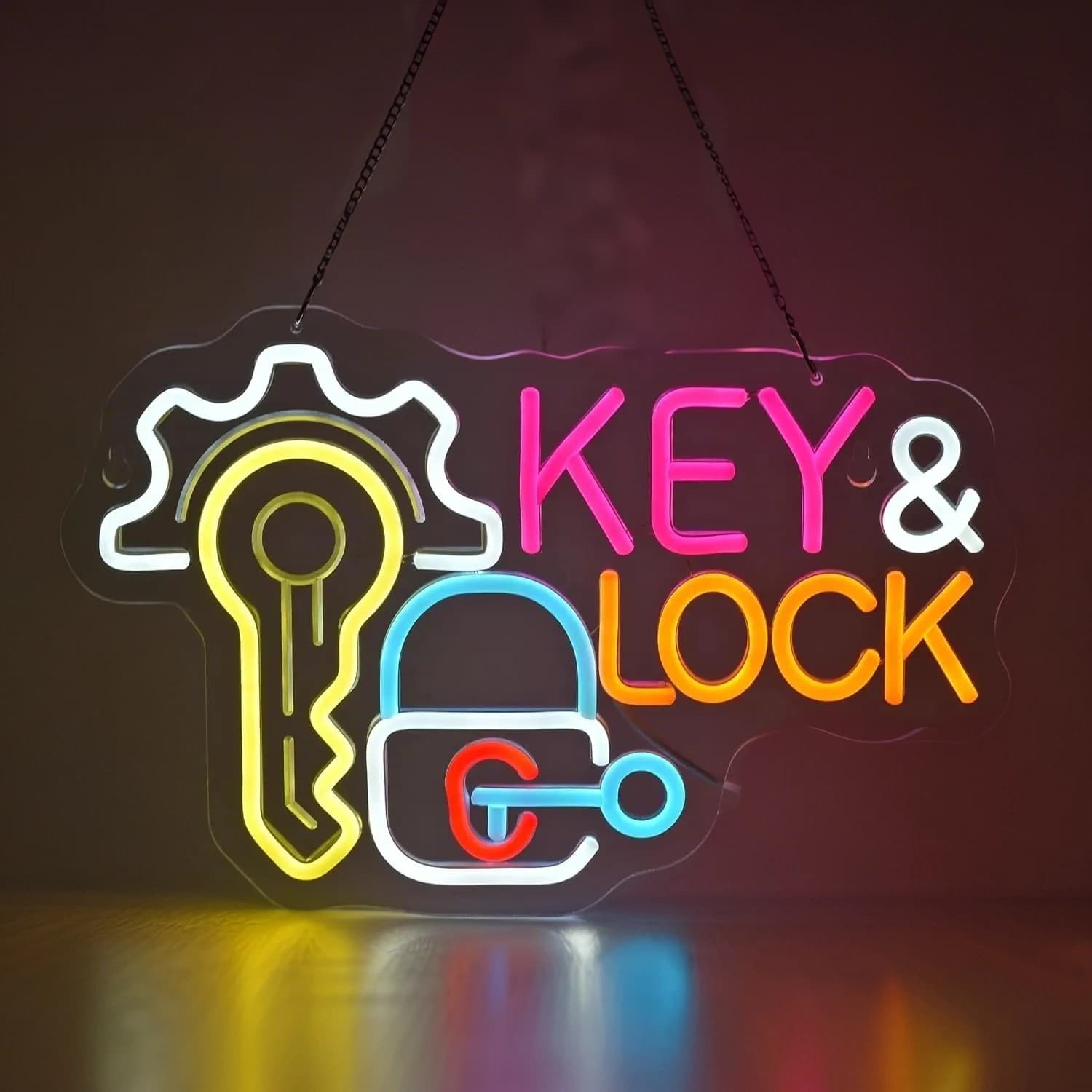 Serratura a chiave Insegna al neon Luce da appendere al neon Decorazione da parete per affari Fabbro Negozio Negozio di sicurezza Affitto per auto Casa