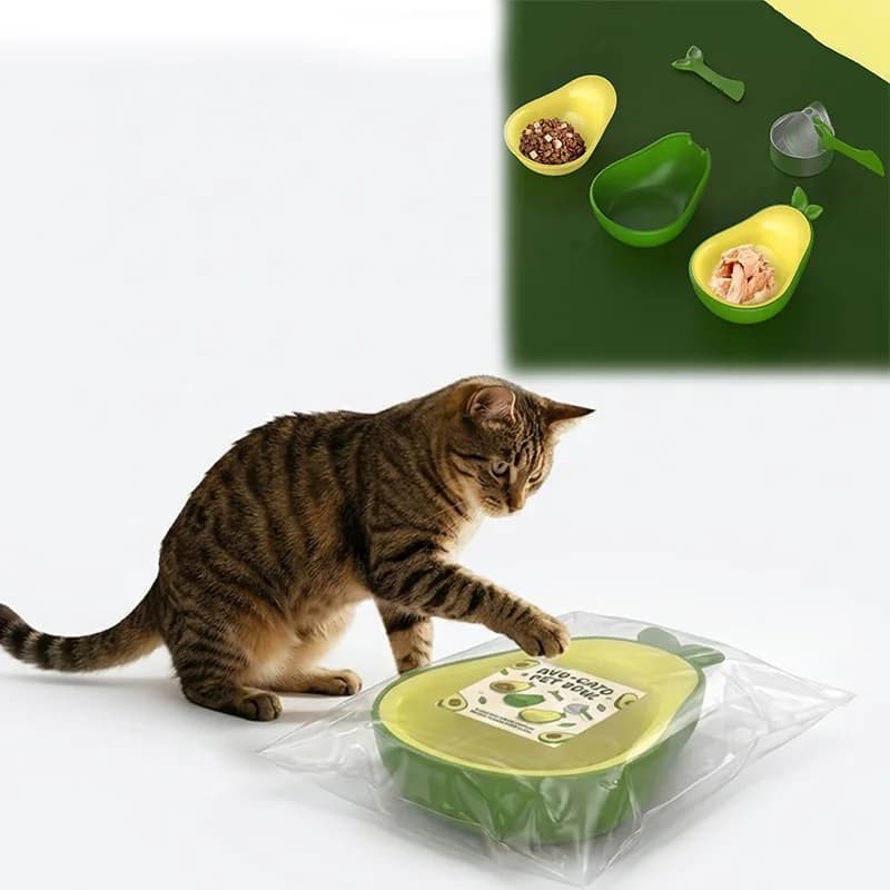 Ciotola per Gatti a Forma di Avocado, con Protezione per il Collo, Ciotola Rialzata in Plastica Anti-Ribaltamento per Cibo e Acqua, Set con Cucchiaio per Cibo in Scatola, Accessori per Cuccioli