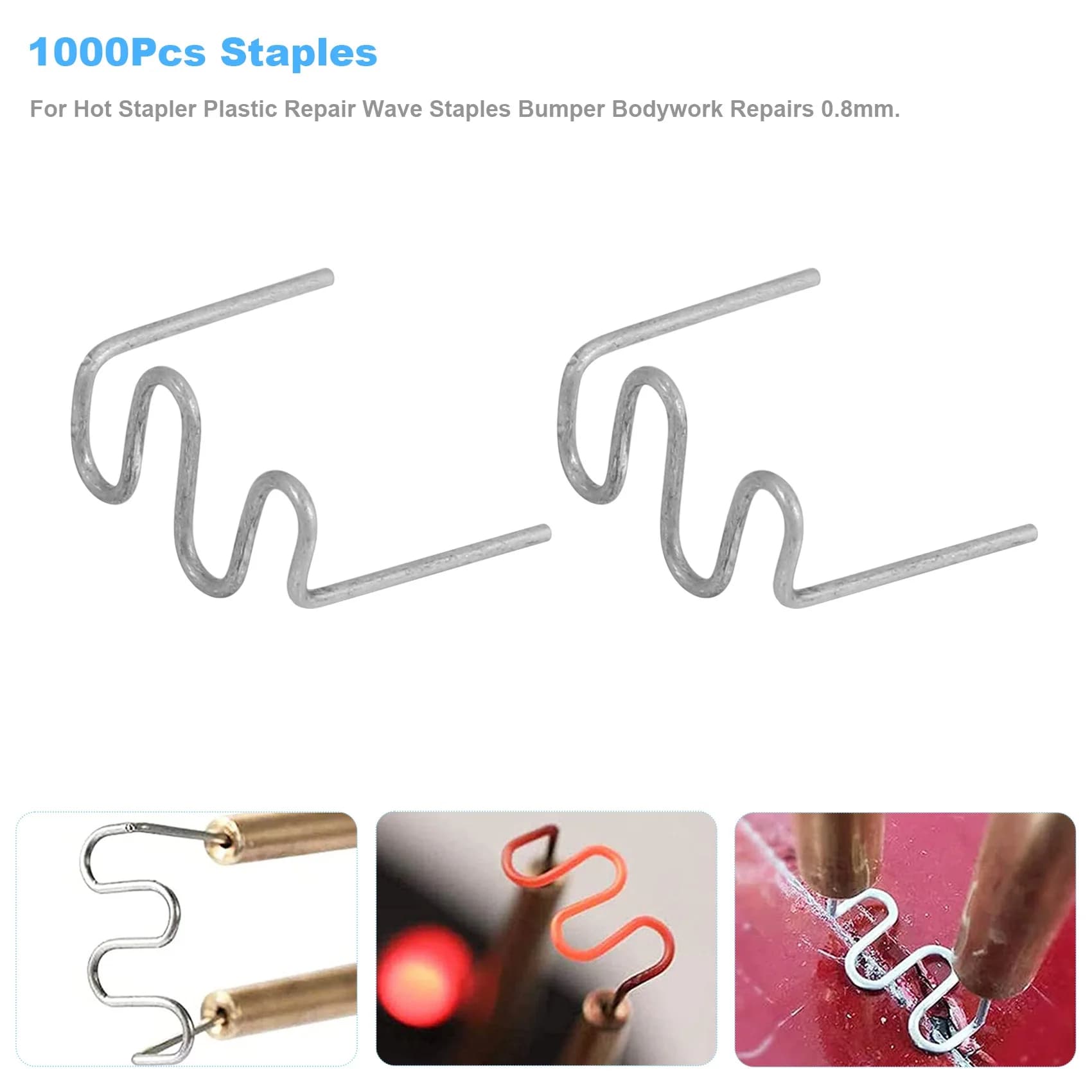 1000 Pezzi Graffette a Onda per Riparazione Plastica con Graffettatrice a Caldo, Graffette a Onda S da 0,8 mm per Riparazioni Carrozzeria e Paraurti - [A04I Tools]