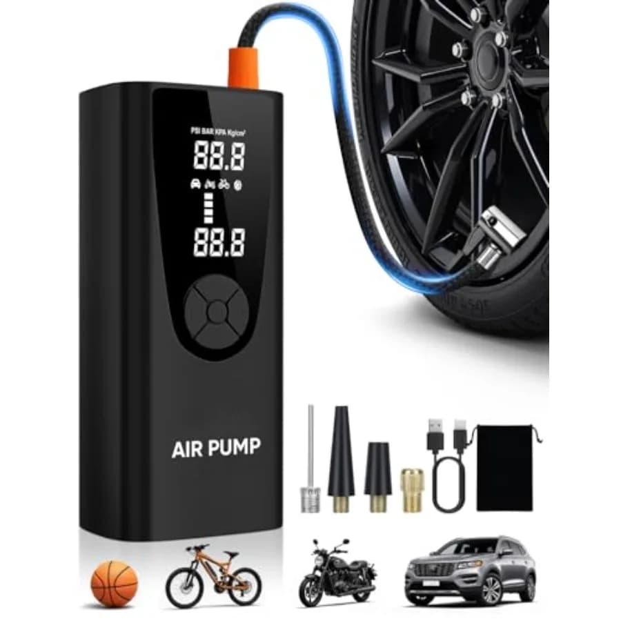 Compressore d'Aria Portatile per Pneumatici - Gonfiatore Elettrico 180PSI per Pneumatici Auto - Gonfiaggio 3 Volte Più Veloce - Pompa per Pneumatici Senza Fili