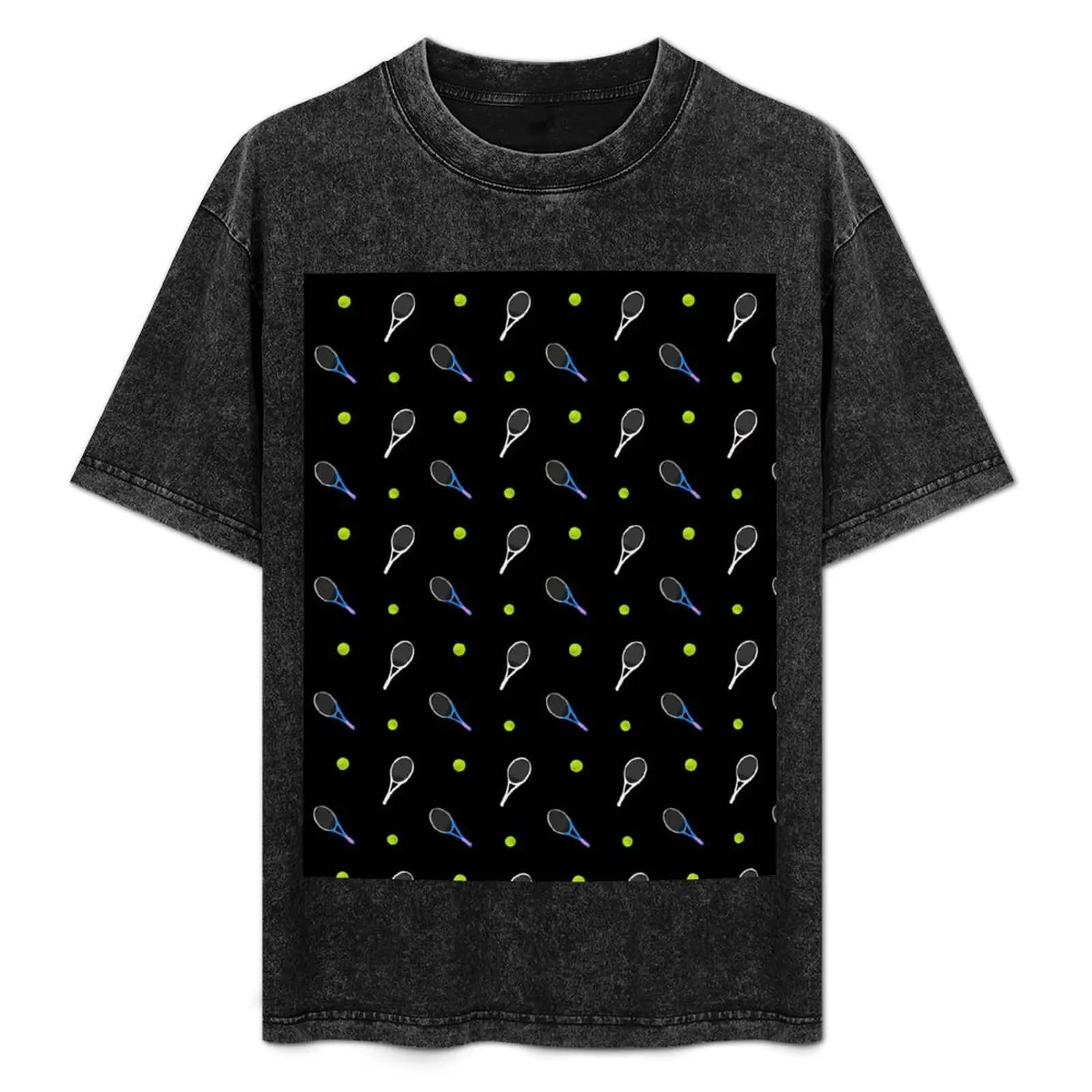 T-shirt da tennis con stampa racchetta e pallina, T-shirt sportiva ad asciugatura rapida da uomo