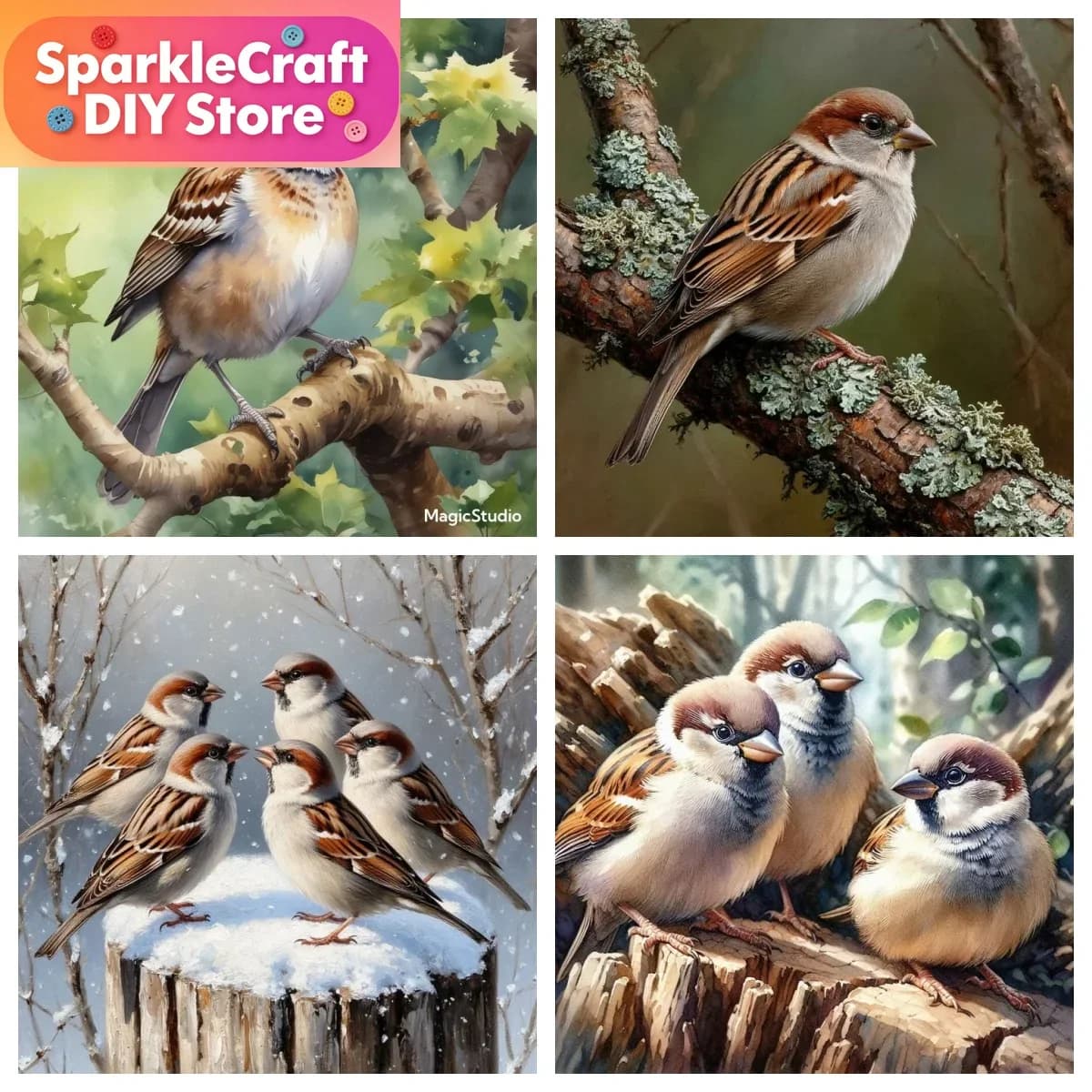 1pc frameless Sparrow Family DIY Diamond Painting Customizable Animals and Plants Murals Hand Diamond Embroidery Home Wall Deco