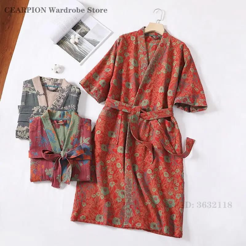 Accappatoio da donna stampato in cotone per pigiami primaverili e autunnali Abbigliamento per la casa Abito kimono femminile Indumenti da notte Camicia da notte Abbigliamento da salotto