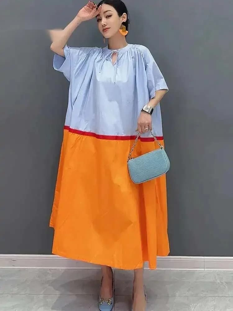 2026 Summer New Women's Dress Splicing Short Sleeve Casual Fashion Loose Elegant Versatile Robe Y2k Clothes 5R8HLW