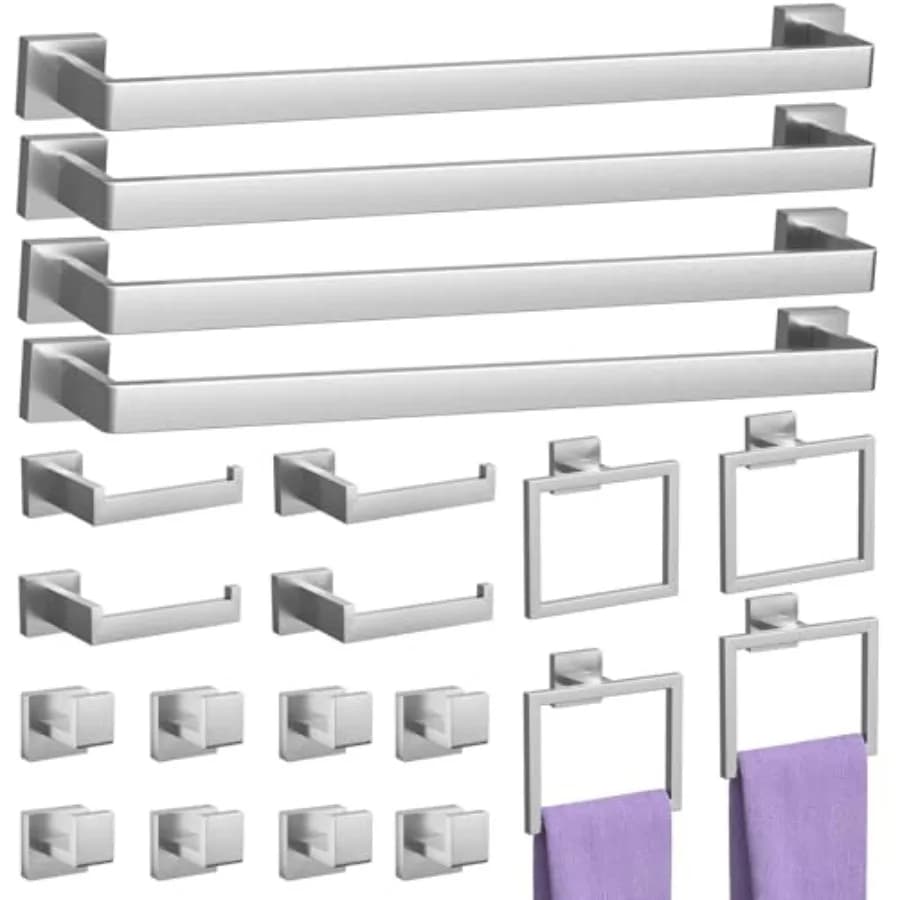 Set di Accessori Moderni per Bagno: Nickel Spazzolato, 20 Pezzi, Resistente alla Ruggine, Include Portasciugamani da 23,6 Pollici, Anello, Ganci Porta Carta Igienica