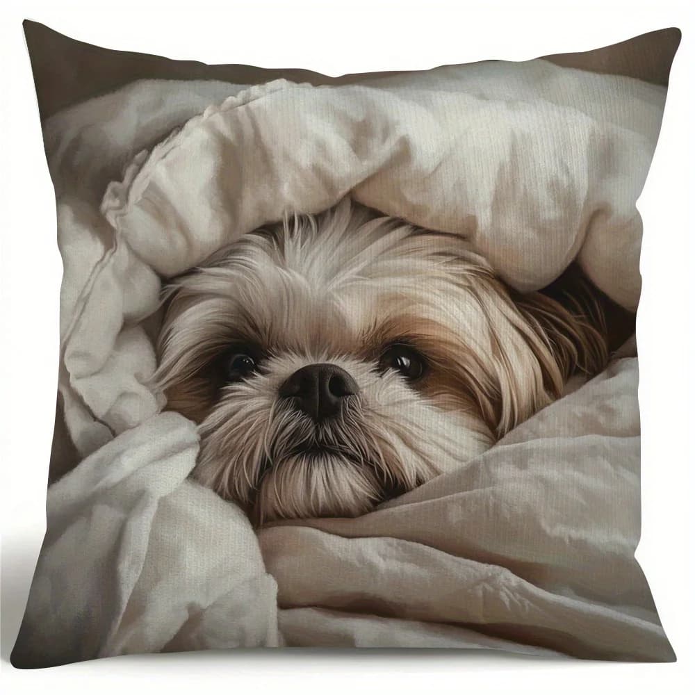 1 fodera per cuscino con stampa di un cagnolino Shih Tzu, 18x18 pollici, design su un solo lato, ideale per San Valentino e decorazioni natalizie.