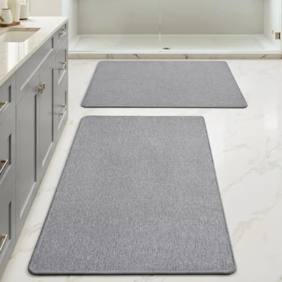 Set di 2 Tappetini da Bagno Ultra Sottili in Gomma, Antiscivolo, ad Asciugatura Rapida, Assorbenti, Lavabili in Lavatrice, Adatti per Sotto il Lavabo
