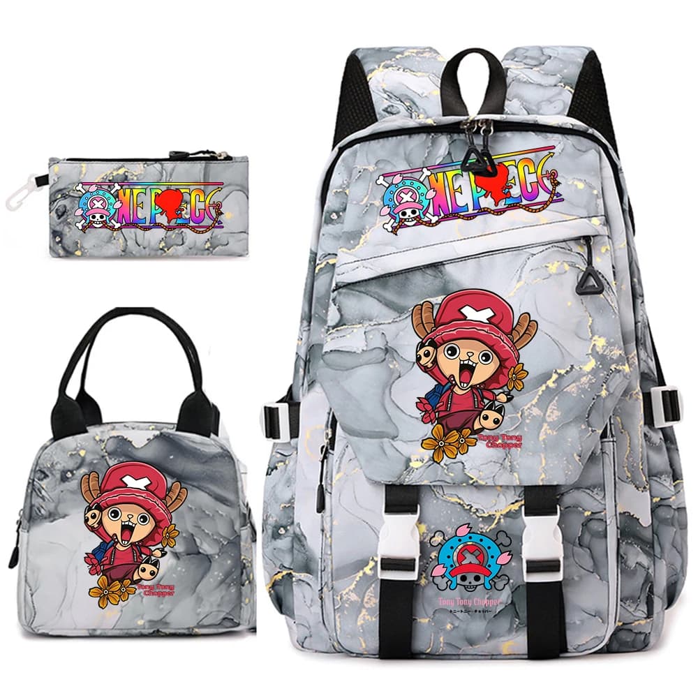 One Piece Tony Chopper Print School Bag Set with Lunch Bag and Pencil Case for Kids Boys Girls