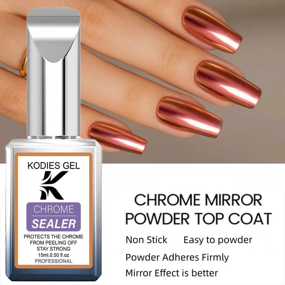 KODIES GEL Top Coat Cromato Senza Residui, Smalto Gel per Unghie Semi-Permanente UV/LED, Finitura Effetto Specchio Non Appiccicosa per Manicure