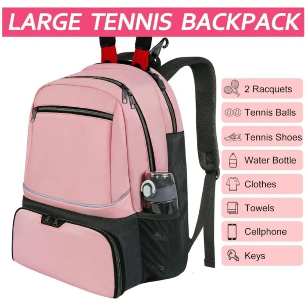 Zipper Closure Tennis Backpack Large Capacity Strong Tennis Racket Carrying Bag Durable with Shoe Pocket Badminton Bag