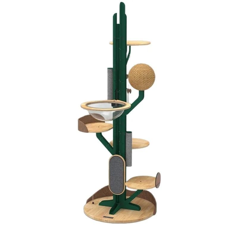Struttura per arrampicata per gatti con cactus nordico, grande lettiera per gatti in legno massello di ferro battuto, albero per gatti integrato non occupa di un'area