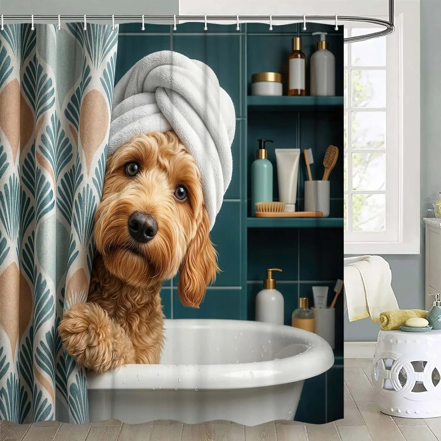 Stylish Polyester Waterproof Shower Curtain Liner for Bathroom Tropical Leaf Print Modern Geometric Decor Master Bath Home