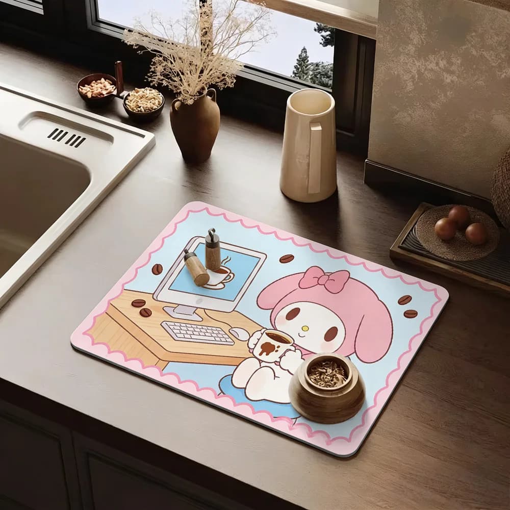 Tappetino Assorbente Antiscivolo Lavabile per Cucina e Scrivania My Melody Rosa con Bordo Ondulato, Design Cartone Animato Carino