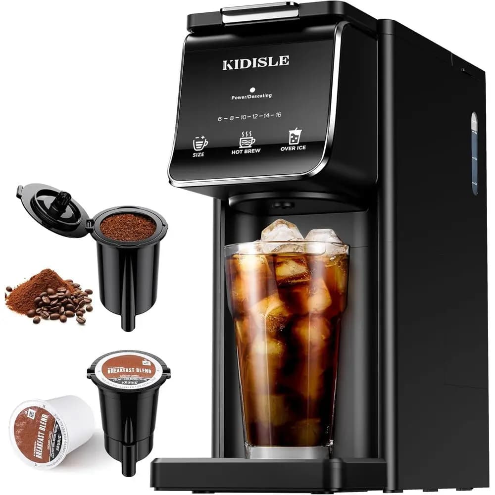Monodose Coffee Machine: 6-16 oz plates, Reusable filter, 40 oz tank, Easy to use, Black