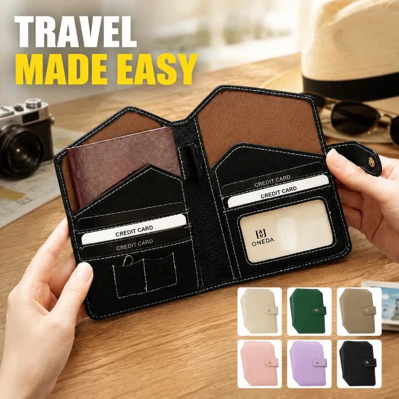 Passport Holder RFID Blocking Travel Wallet Multifunction Card Organizer with Genuine Leather Thin Design, Anti-Theft Document