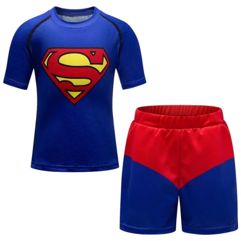 Super Popular Superman Logo Pattern Round Neck Trendy T-shirt, Justice and Darkness Sports Quick Drying Children's Set