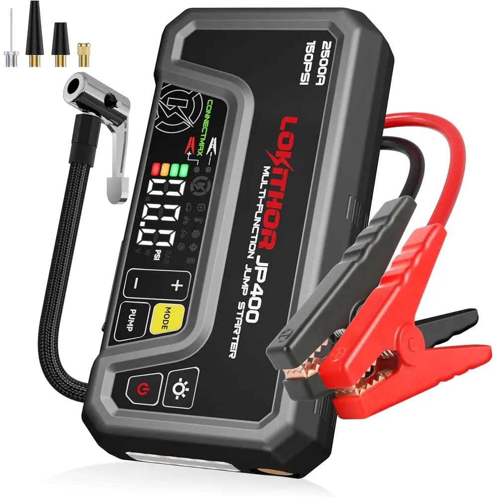 Avviatore di Emergenza Portatile 2500A 12V con Compressore d'Aria, Gonfiatore Pneumatici, Spegnimento Automatico e Tecnologia Dwell
