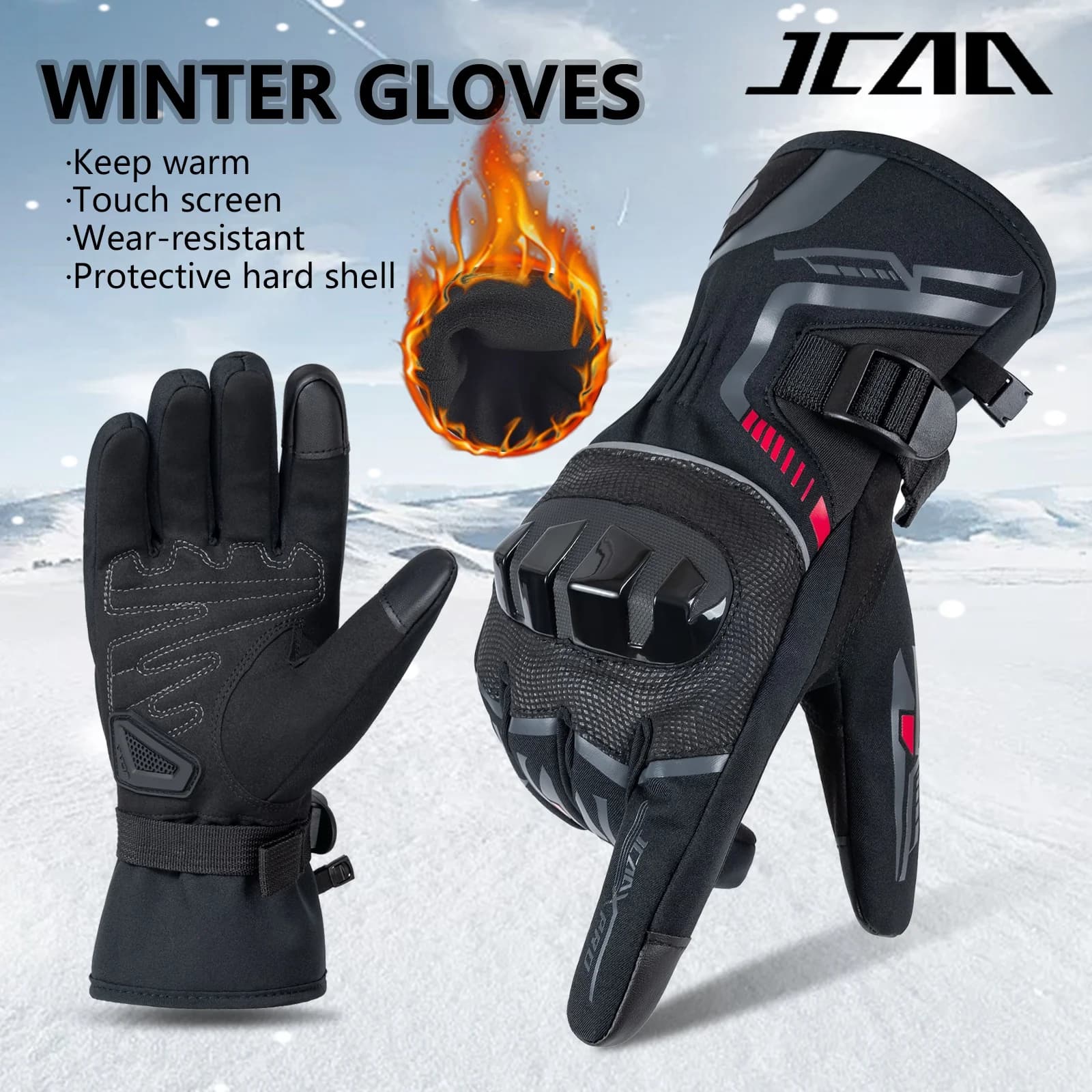 JCAA-Guanti da motociclista durevoli per uomo donna, impermeabili, touchscreen, antiscivolo, anticaduta, protettivi, bici, moto, inverno caldo