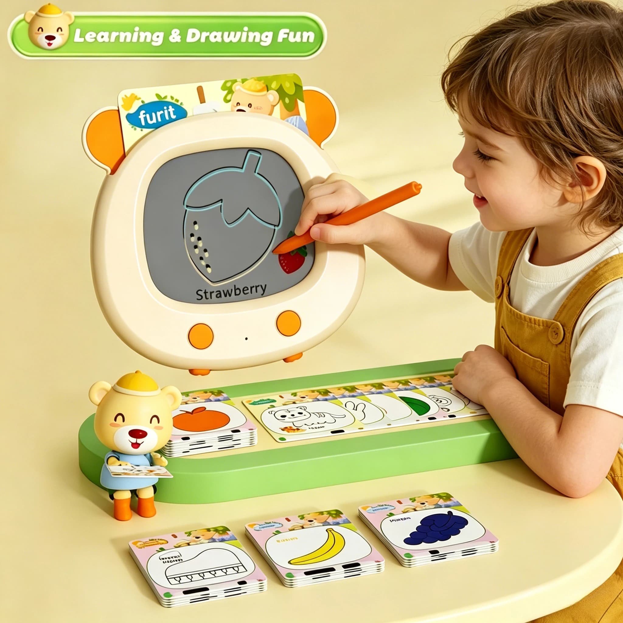 Giocattoli per Bambini, Carte Flash in Inglese con Tablet per Scrivere e Disegnare, Giochi Educativi Montessori per l'Apprendimento Precoce, Regalo per Bambini e Bambine